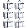 imageHealSmart 6 Pack Large Moving Bags with Zippers ampamp Handles Moving Supplies with lids Heavy Duty Totes for Space Saving Fold Flat Moving and Storing ClearClear