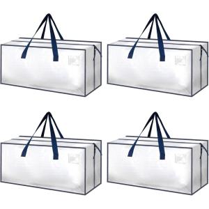imageHealSmart 6 Pack Large Moving Bags with Zippers ampamp Handles Moving Supplies with lids Heavy Duty Totes for Space Saving Fold Flat Moving and Storing ClearClear