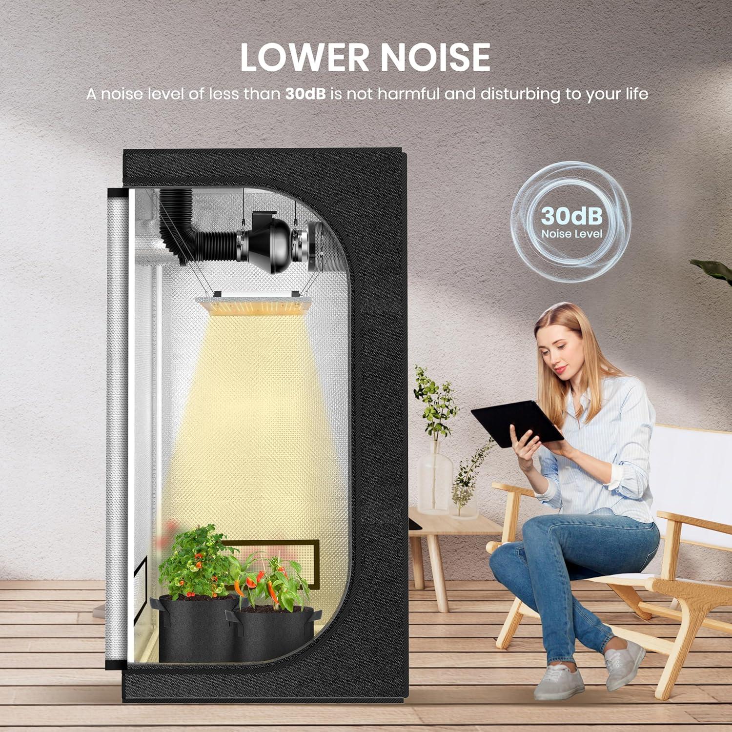 imageHealSmart 4 Inch Inline Duct Fan 195 CFM Ventilation Fan Exhaust HVAC Vent Blower for Hydroponics Grow Tents Basements Attics 2 Packs Black1 Pack