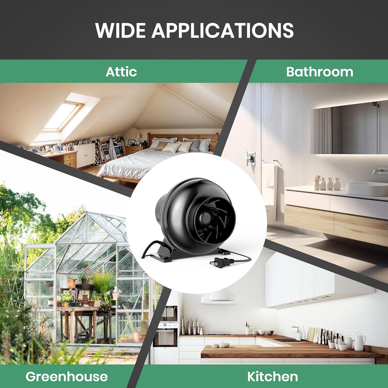 imageHealSmart 4 Inch Inline Duct Fan 195 CFM Ventilation Fan Exhaust HVAC Vent Blower for Hydroponics Grow Tents Basements Attics 2 Packs Black2 Pack