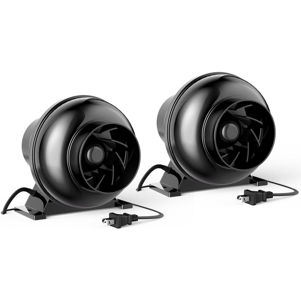 imageHealSmart 4 Inch Inline Duct Fan 195 CFM Ventilation Fan Exhaust HVAC Vent Blower for Hydroponics Grow Tents Basements Attics 2 Packs Black2 Pack