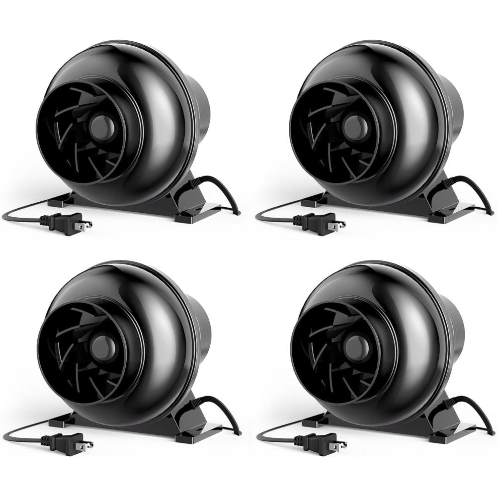 imageHealSmart 4 Inch Inline Duct Fan 195 CFM Ventilation Fan Exhaust HVAC Vent Blower for Hydroponics Grow Tents Basements Attics 2 Packs Black4 Pack
