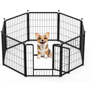 imageHealSmart Dog Playpen 24 Inch 8 Panels Heavy Duty Metal Portable Pet Playpen Indoor Outdoor for Camping Yard RV Garden Fence Privacy Patio BlackBlack