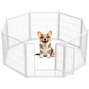 imageHealSmart Dog Playpen 24 Inch 8 Panels Heavy Duty Metal Portable Pet Playpen Indoor Outdoor for Camping Yard RV Garden Fence Privacy Patio BlackWhite
