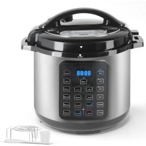 imageHealSmart 12in1 Multi Electric Pressure Cooker NonStick 6QT Stainless Steel Pressure Cooker for Yogurt Maker Slow Cooker Cake Multigrain Dishwasher Safe8 Quarts