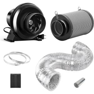 imageHealSmart 4 Inch 195 CFM Exhaust Inline Vent Booster Blower and 8 Feet NonInsulated Flex Air Aluminum Foil 2 Clamps for Indoor Grow Tent Hydroponics Ventilation Quiet FanDuctingFanDucting 8FtFilter