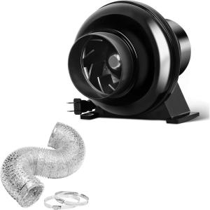imageHealSmart 4 Inch 195 CFM Exhaust Inline Vent Booster Blower and 8 Feet NonInsulated Flex Air Aluminum Foil 2 Clamps for Indoor Grow Tent Hydroponics Ventilation Quiet FanDuctingFanDucting 8Ft
