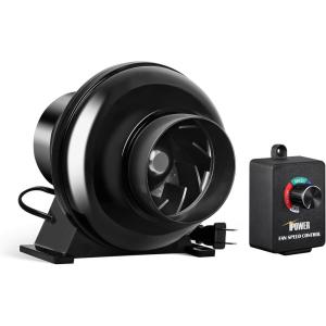 imageHealSmart 4 Inch 195 CFM Exhaust Inline Vent Booster Blower and 8 Feet NonInsulated Flex Air Aluminum Foil 2 Clamps for Indoor Grow Tent Hydroponics Ventilation Quiet FanDuctingFanSpeed Controller