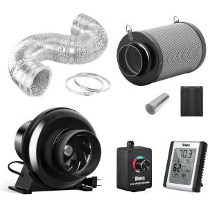 imageHealSmart 4 Inch 195 CFM Exhaust Inline Vent Booster Blower and 8 Feet NonInsulated Flex Air Aluminum Foil 2 Clamps for Indoor Grow Tent Hydroponics Ventilation Quiet FanDuctingFanDuctingFilterControllerMonitor
