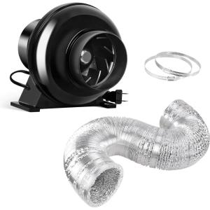 imageHealSmart 4 Inch 195 CFM Exhaust Inline Vent Booster Blower and 8 Feet NonInsulated Flex Air Aluminum Foil 2 Clamps for Indoor Grow Tent Hydroponics Ventilation Quiet FanDuctingFanDucting 25Ft