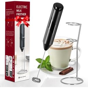 imageHealSmart Kitchen Milk Frother Handheld with Stand for Coffee Electric Foamer Maker for Lattes Mini Hand Blender for Cappuccino Matcha Frappe Hot Chocolate Wand Drink Mixer Whisk BlackMilk Frother