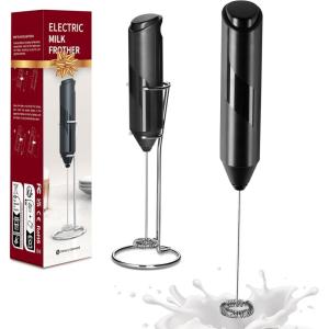 imageHealSmart Kitchen Milk Frother Handheld with Stand for Coffee Electric Foamer Maker for Lattes Mini Hand Blender for Cappuccino Matcha Frappe Hot Chocolate Wand Drink Mixer Whisk BlackHandheld Milk Frother with Stand
