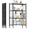 imageHealSmart Heavy Duty 4Tier Foldable Metal Rack 1496quot D x 2795quot W x 4961quot H Storage Shelving Unit 1000 lbs with Wheels Moving Easily Organizer Shelves Great for Garage Kitchen Black4Shelf