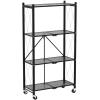 imageHealSmart Heavy Duty 4Tier Foldable Metal Rack 1496quot D x 2795quot W x 4961quot H Storage Shelving Unit 1000 lbs with Wheels Moving Easily Organizer Shelves Great for Garage Kitchen Black4Shelf