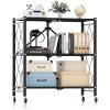 imageHealSmart Heavy Duty 4Tier Foldable Metal Rack 1496quot D x 2795quot W x 4961quot H Storage Shelving Unit 1000 lbs with Wheels Moving Easily Organizer Shelves Great for Garage Kitchen Black3Shelf