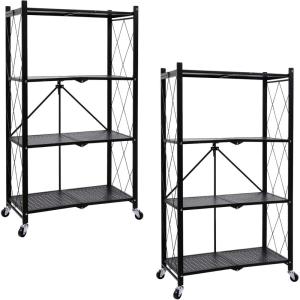 imageHealSmart Heavy Duty 4Tier Foldable Metal Rack 1496quot D x 2795quot W x 4961quot H Storage Shelving Unit 1000 lbs with Wheels Moving Easily Organizer Shelves Great for Garage Kitchen Black4Shelf
