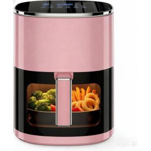 imageHealSmart 12in1 Air Fryer Oven 634 Qt Digital Convection Oven with Visible Window amp 1700W Air Fry Roast Bake Nonstick Basket BlackPink634QT