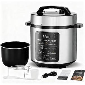 imageHealSmart 24in1 Electric Pressure Cooker 63 Quart NonStick Stainless Steel Multi Cooker for Slow Cooking Yogurt Maker Steam Rice Bake Dishwasher Safe Silver6 Quarts