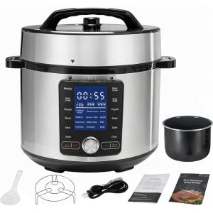 imageHealSmart 24in1 Electric Pressure Cooker 63 Quart NonStick Stainless Steel Multi Cooker for Slow Cooking Yogurt Maker Steam Rice Bake Dishwasher Safe Silver63 Quarts