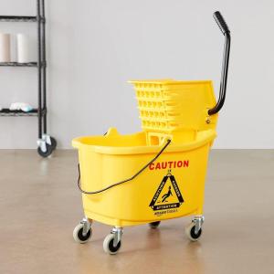 imageHealSmart 38Quart Commercial Mop Bucket with SidePress Wringer amp Wheels  MultiFunctional Storage High Efficiency Dehydration AntiSplash Design for Floor Cleaning in Offices Malls Yellow36L