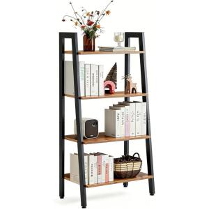 imageHealSmart 4 Tier Bookshelf Ladder Shelf Free Standing Book Shelf Home Office Bookcase Shelf Storage Organizer for Bedroom Living Room Bathroom Office Balcony BrownBrown