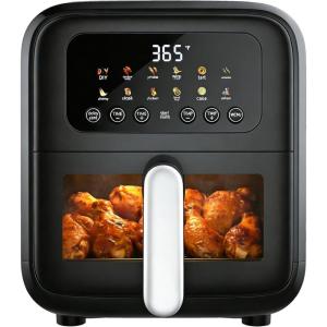 imageHealSmart 4in1 Air Fryer Toaster Oven Combo 26QT Large Countertop Convection Oven with Bake Broil Roast amp Dehydrate Includes 12 Pizza Pan amp Fry Basket Stainless Steel EnergyEfficientBlack