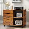 imageHealsmart Heavy Duty Mobile File Cabinet with 3 Fabric Drawers Rolling Printer Stand with Back Support amp Open Shelf Multifunctional Storage Organizer for Home Office WhiteBrown