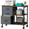 imageHealsmart Heavy Duty Mobile File Cabinet with 3 Fabric Drawers Rolling Printer Stand with Back Support amp Open Shelf Multifunctional Storage Organizer for Home Office WhiteBrown