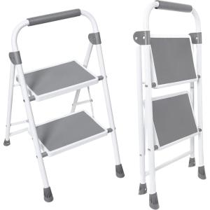 image2Step Folding Step Ladder 330 lbs HeavyDuty Metal Step Stool with AntiSlip Pedals amp Safety Handgrip Portable Small Ladder for Kitchen Garage Home amp Indoor Use  GreyGray