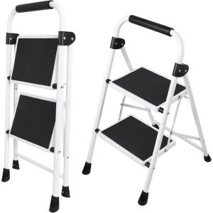 image2Step Folding Step Ladder 330 lbs HeavyDuty Metal Step Stool with AntiSlip Pedals amp Safety Handgrip Portable Small Ladder for Kitchen Garage Home amp Indoor Use  GreyBlack