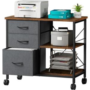 imageHealsmart Heavy Duty Mobile File Cabinet with 3 Fabric Drawers Rolling Printer Stand with Back Support amp Open Shelf Multifunctional Storage Organizer for Home Office WhiteBrown