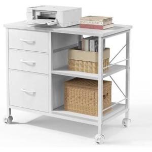 imageHealsmart Heavy Duty Mobile File Cabinet with 3 Fabric Drawers Rolling Printer Stand with Back Support amp Open Shelf Multifunctional Storage Organizer for Home Office WhiteWhite