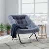 imageHealSmart Large Saucer Chair for Adults Oversized Folding FauxFur Metal Lounge Chair Foldable Comfortable Chairs Plush Lounge Seating Ideal for Living Room Bedroom Dorm Rooms WhiteGrey