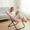 imageHealSmart Large Saucer Chair for Adults Oversized Folding FauxFur Metal Lounge Chair Foldable Comfortable Chairs Plush Lounge Seating Ideal for Living Room Bedroom Dorm Rooms WhitePink