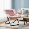 imageHealSmart Large Saucer Chair for Adults Oversized Folding FauxFur Metal Lounge Chair Foldable Comfortable Chairs Plush Lounge Seating Ideal for Living Room Bedroom Dorm Rooms WhitePink