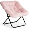 imageHealSmart Large Saucer Chair for Adults Oversized Folding FauxFur Metal Lounge Chair Foldable Comfortable Chairs Plush Lounge Seating Ideal for Living Room Bedroom Dorm Rooms WhitePink