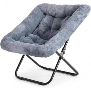 imageHealSmart Large Saucer Chair for Adults Oversized Folding FauxFur Metal Lounge Chair Foldable Comfortable Chairs Plush Lounge Seating Ideal for Living Room Bedroom Dorm Rooms WhiteGrey