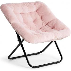 imageHealSmart Large Saucer Chair for Adults Oversized Folding FauxFur Metal Lounge Chair Foldable Comfortable Chairs Plush Lounge Seating Ideal for Living Room Bedroom Dorm Rooms WhitePink